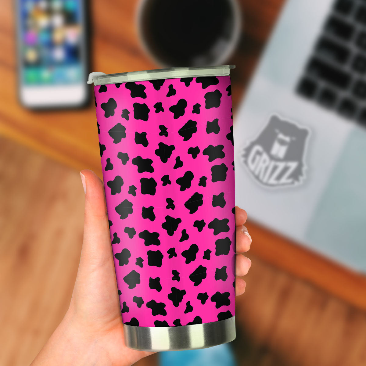Hot Pink And Black Cow Print Tumbler-grizzshop