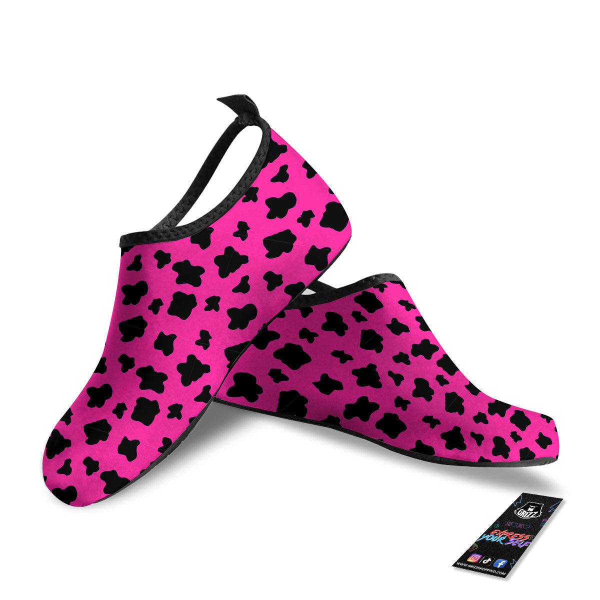 Hot Pink And Black Cow Print Water Shoes-grizzshop