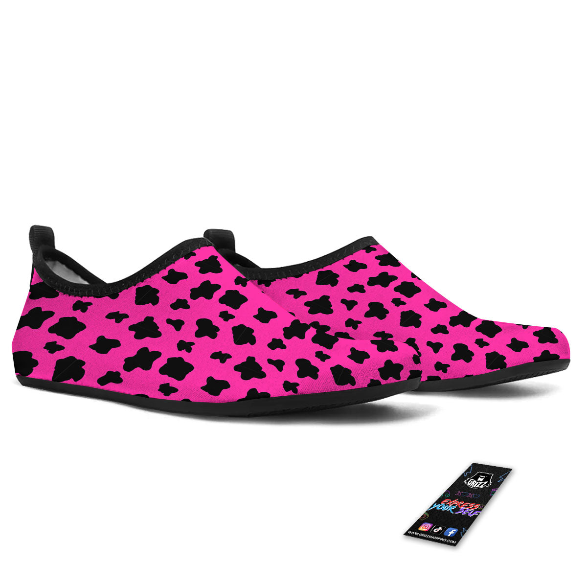 Hot Pink And Black Cow Print Water Shoes-grizzshop