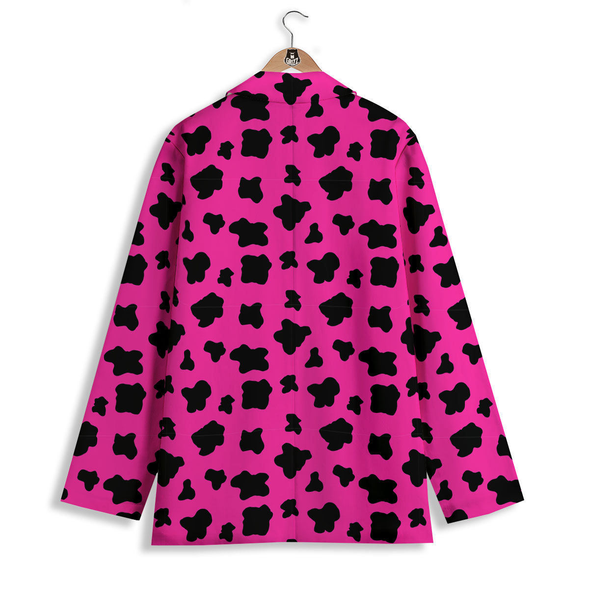 Hot Pink And Black Cow Print Women's Blazer-grizzshop