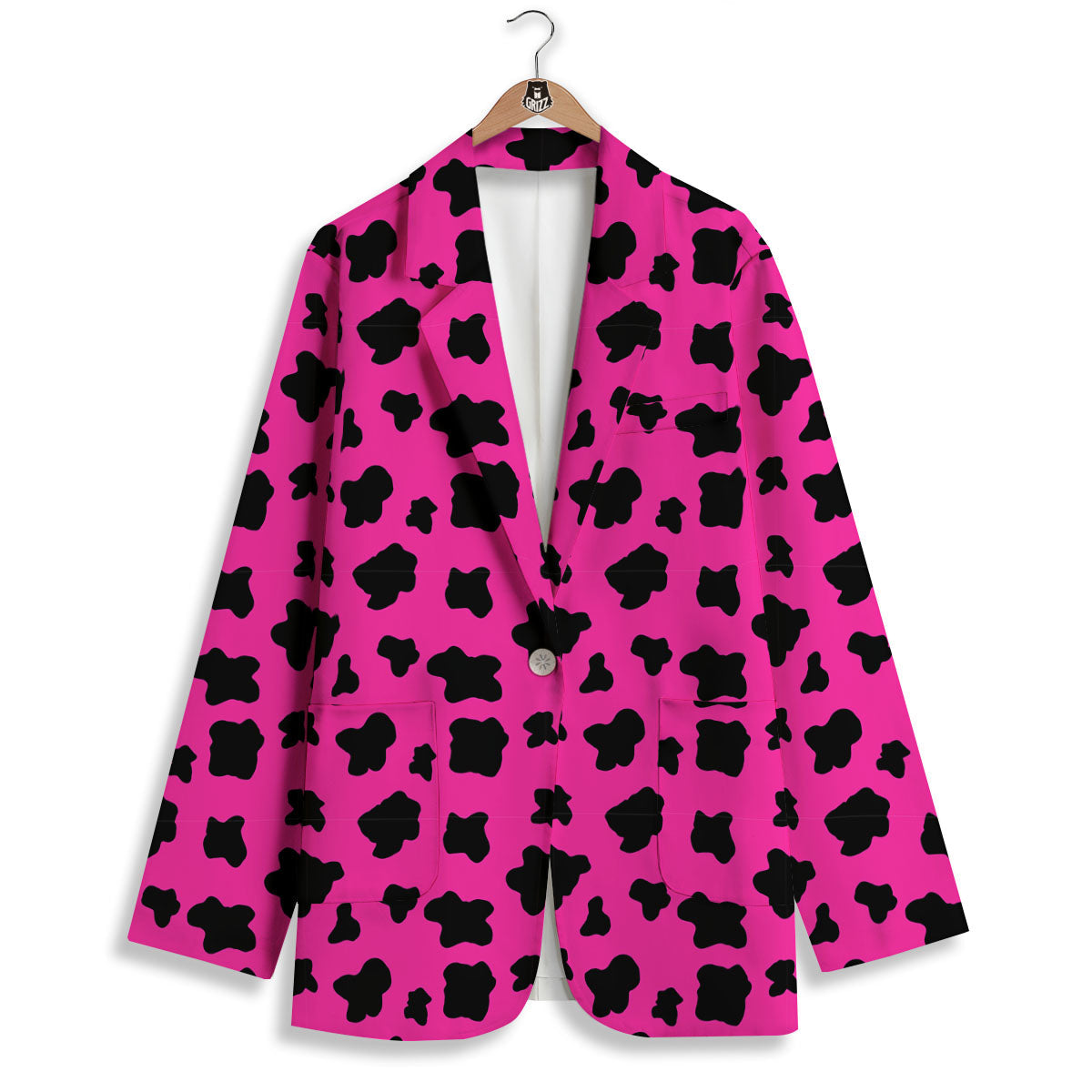 Hot Pink And Black Cow Print Women's Blazer-grizzshop
