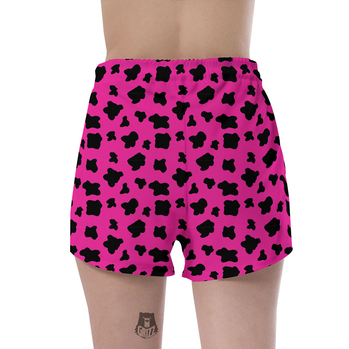 Hot Pink And Black Cow Print Women's Shorts-grizzshop