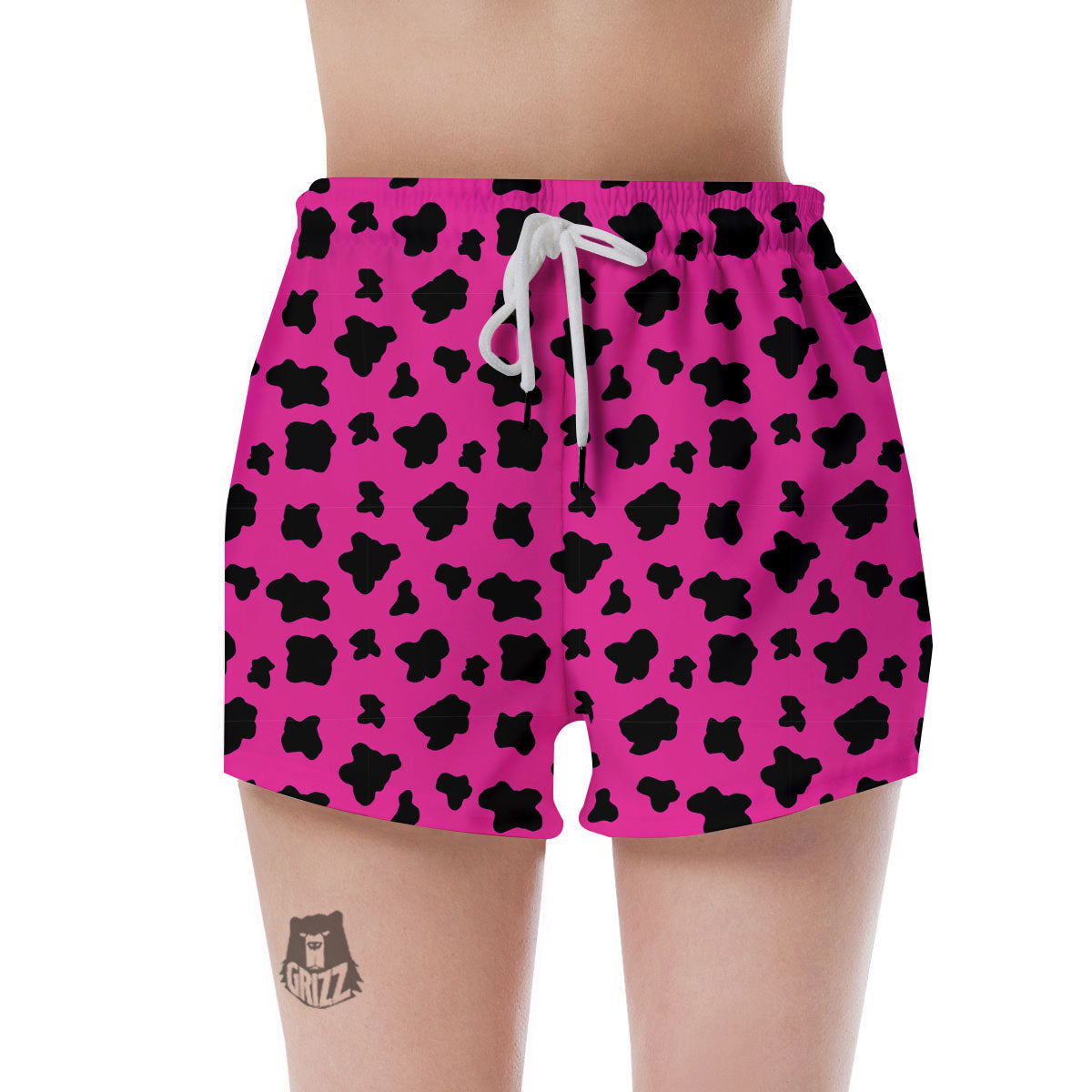 Hot Pink And Black Cow Print Women's Shorts-grizzshop