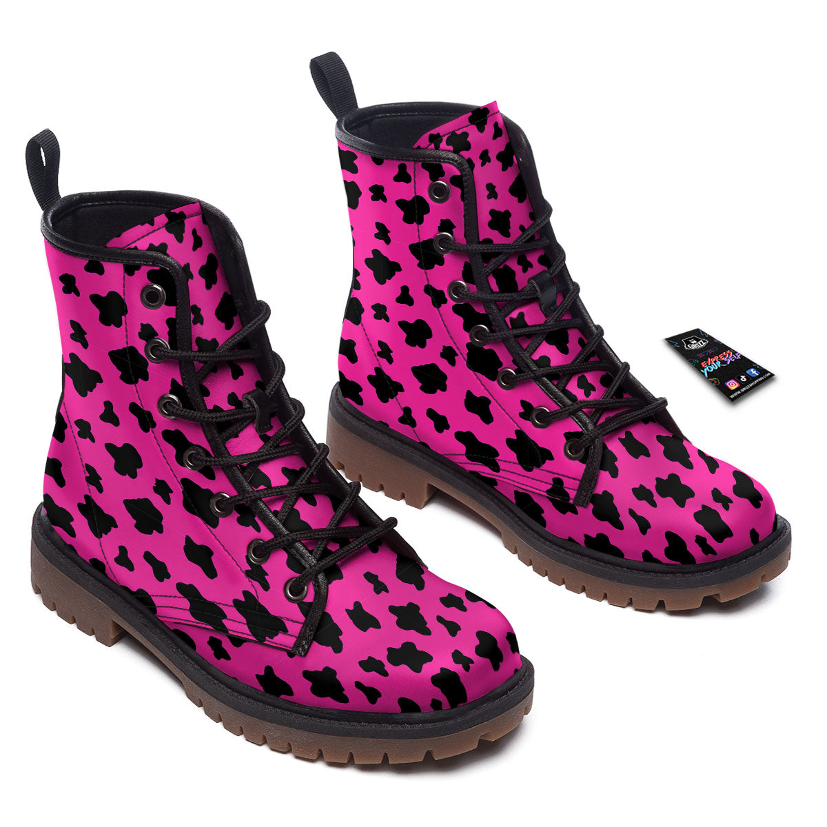 Hot Pink And Black Cow Print Work Boots-grizzshop