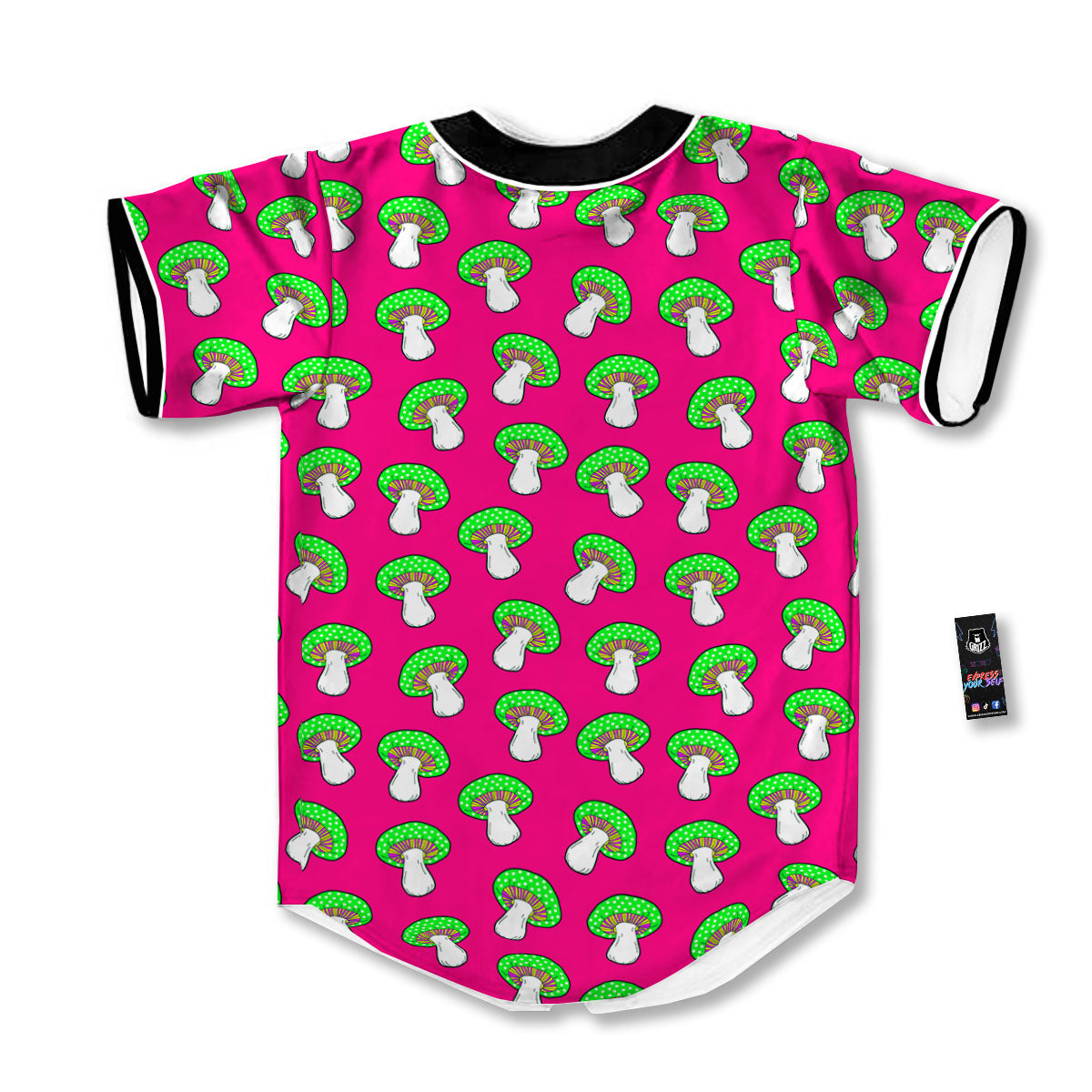 Hot Pink Crazy Mushroom Print Pattern Baseball Jersey-grizzshop