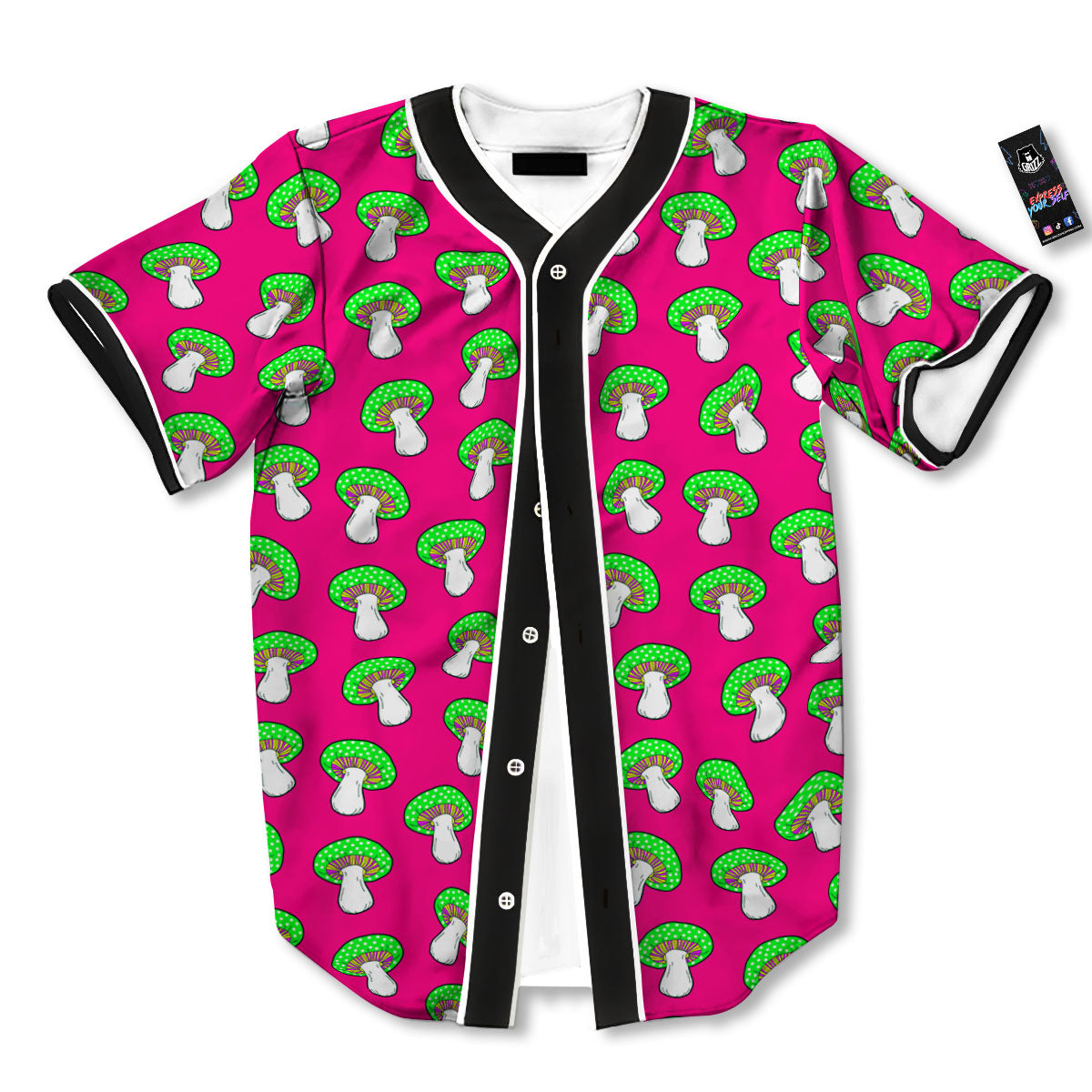 Hot Pink Crazy Mushroom Print Pattern Baseball Jersey-grizzshop