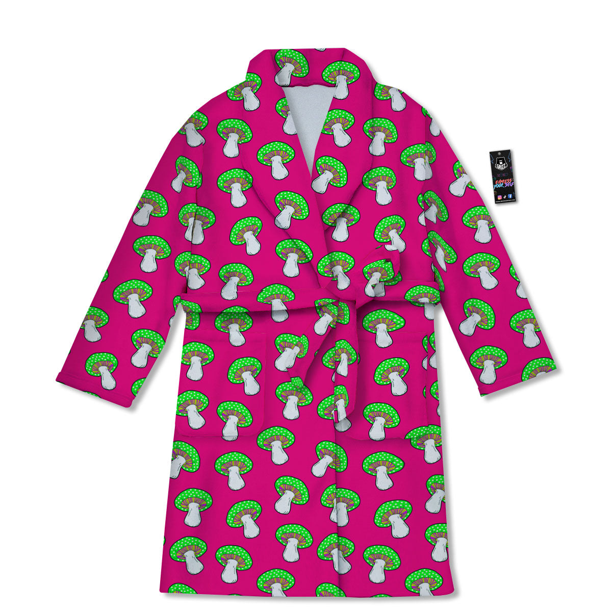 Hot Pink Crazy Mushroom Print Pattern Bathrobe-grizzshop