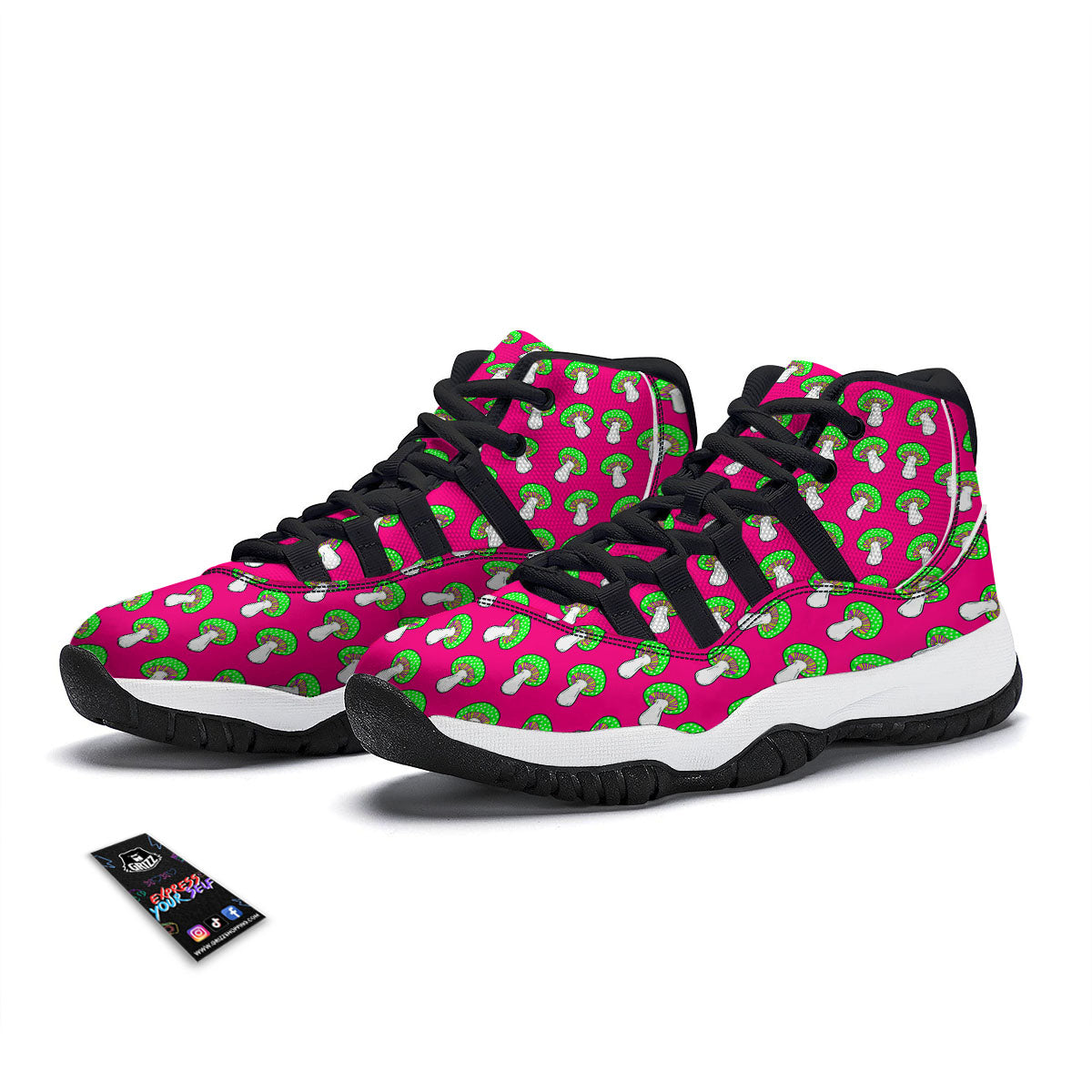 Hot Pink Crazy Mushroom Print Pattern Black Bball Shoes-grizzshop