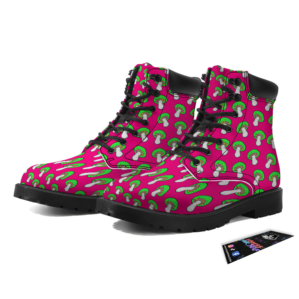 Hot Pink Crazy Mushroom Print Pattern Boots-grizzshop