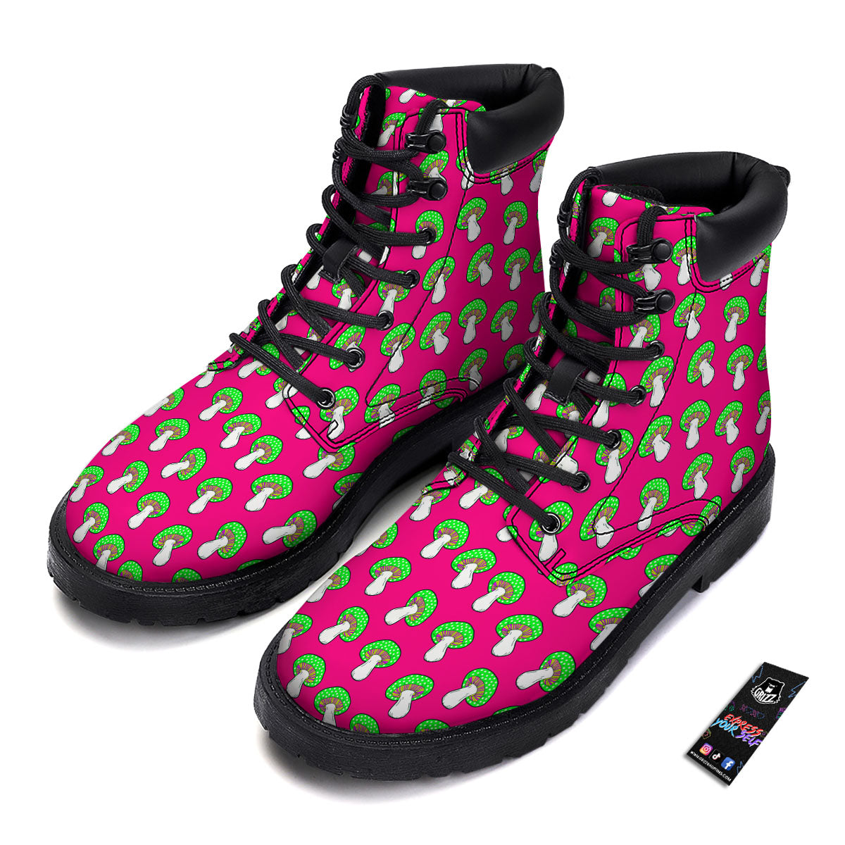 Hot Pink Crazy Mushroom Print Pattern Boots-grizzshop