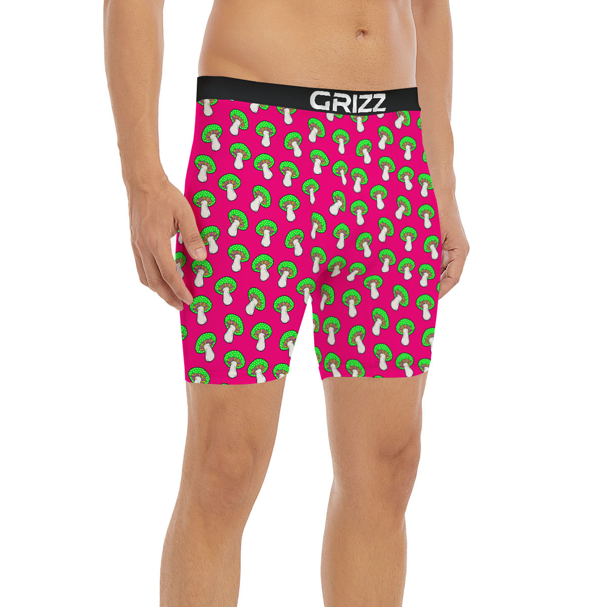 Hot Pink Crazy Mushroom Print Pattern Boxer Briefs-grizzshop