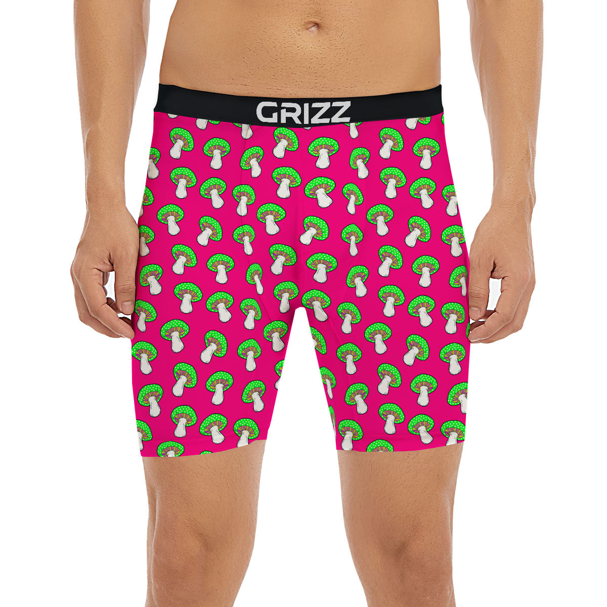 Hot Pink Crazy Mushroom Print Pattern Boxer Briefs-grizzshop