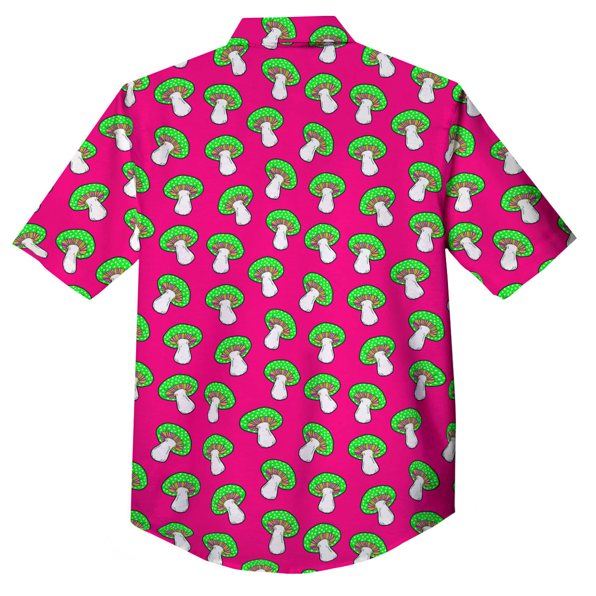 Hot Pink Crazy Mushroom Print Pattern Button Up Shirt-grizzshop