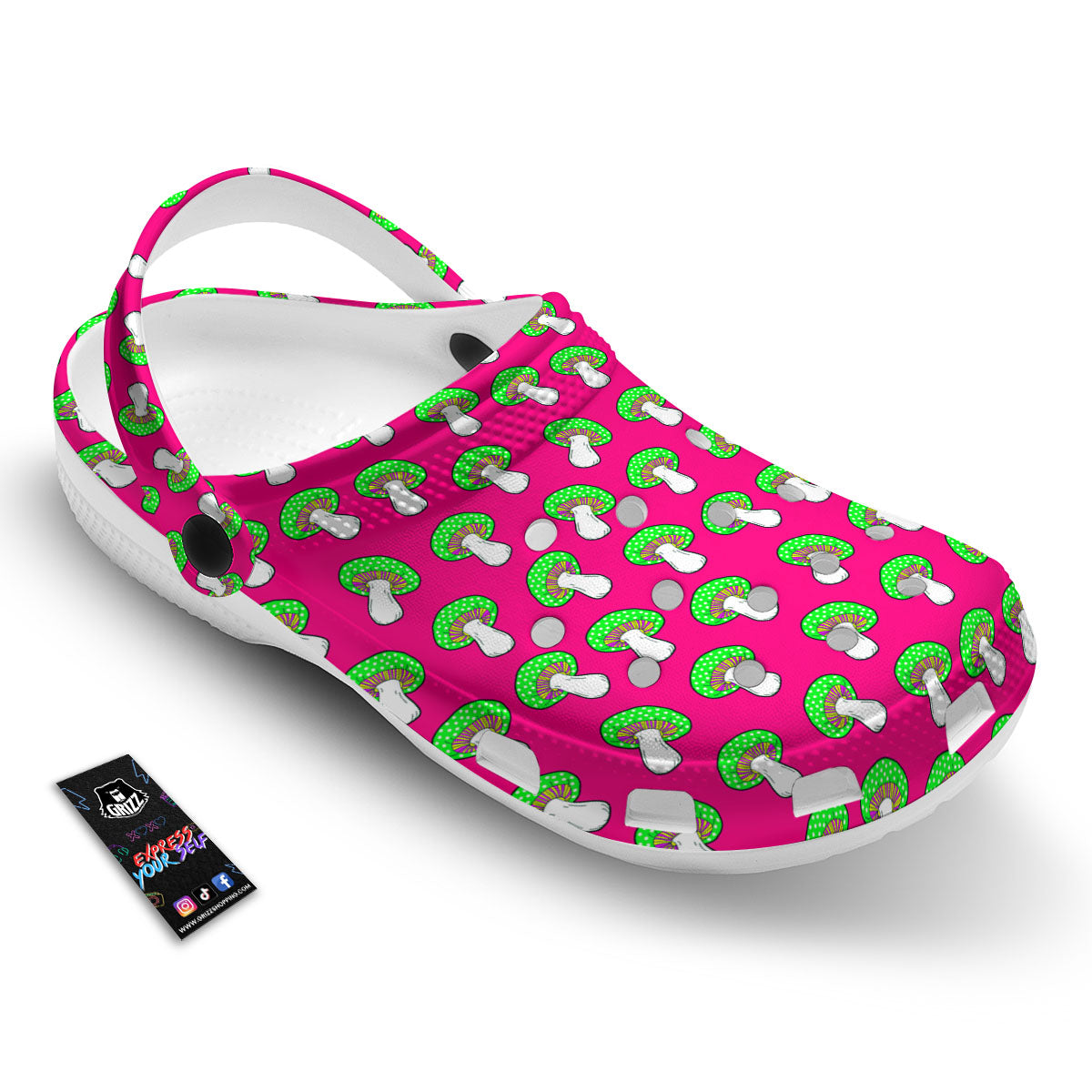 Hot Pink Crazy Mushroom Print Pattern Clog-grizzshop