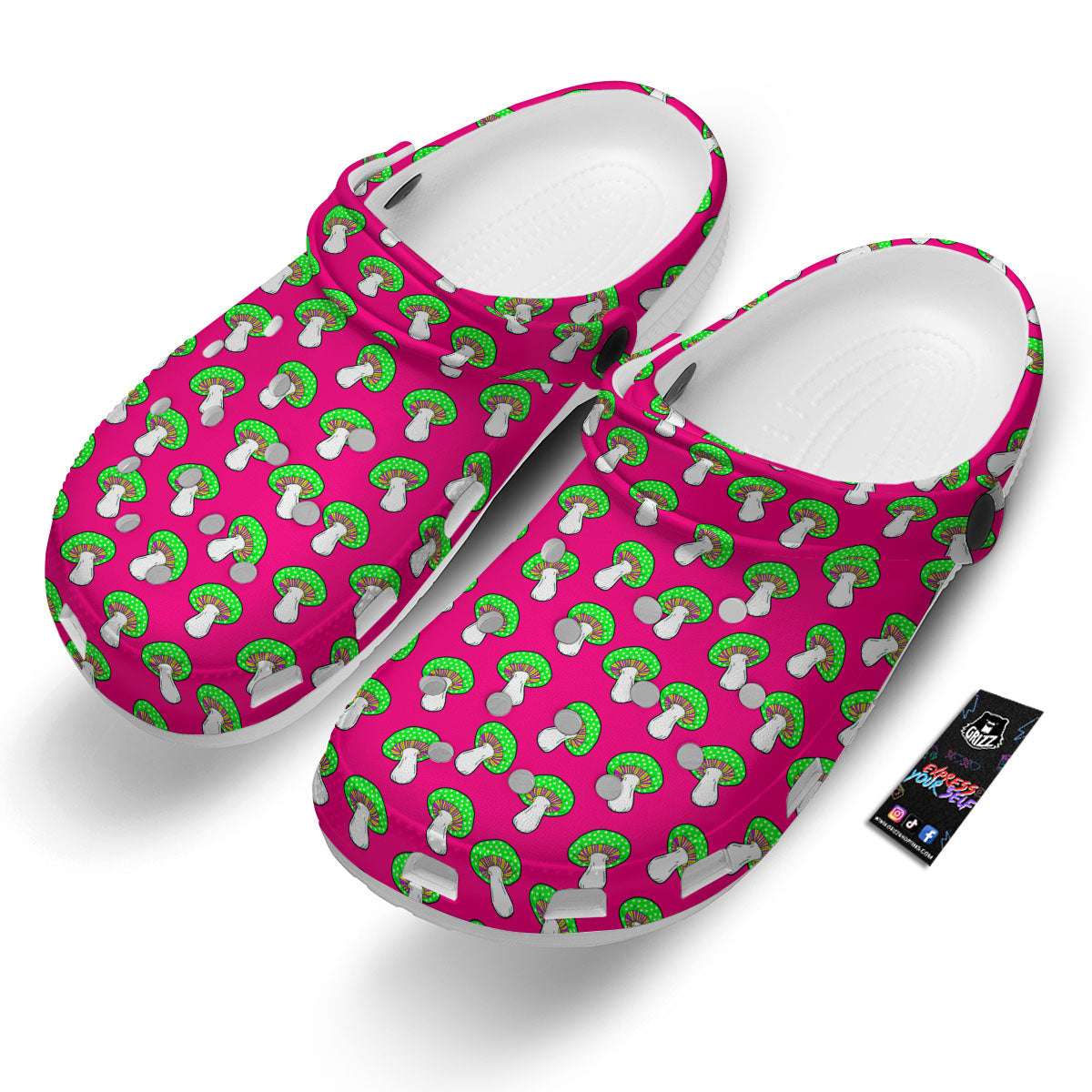 Hot Pink Crazy Mushroom Print Pattern Clog-grizzshop