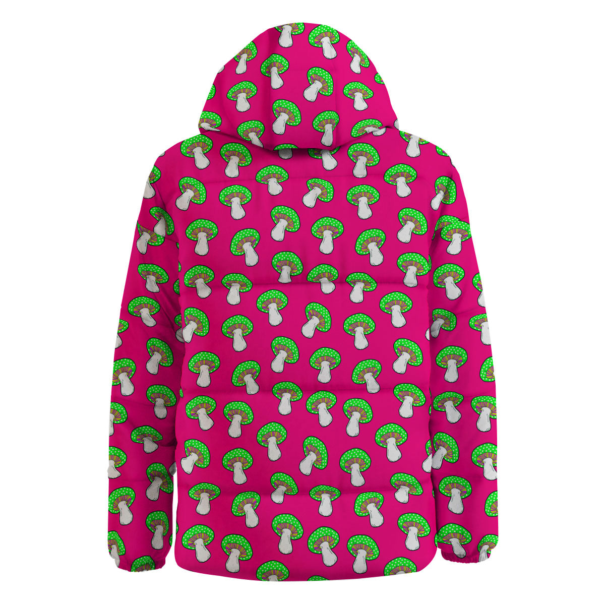 Hot Pink Crazy Mushroom Print Pattern Down Jacket-grizzshop