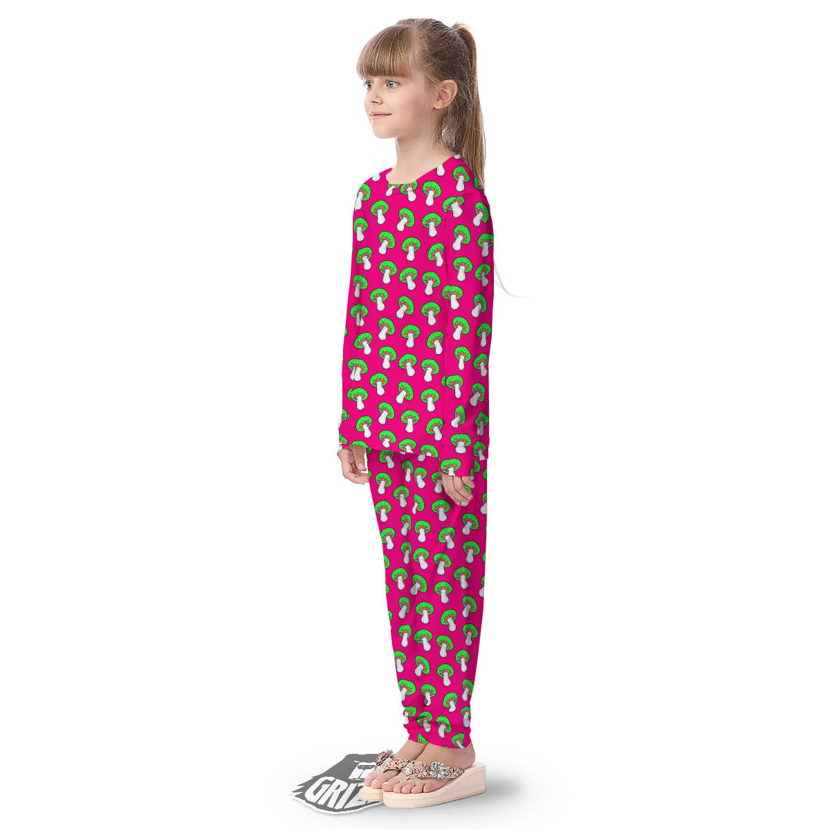 Hot Pink Crazy Mushroom Print Pattern Kid's Pajamas-grizzshop
