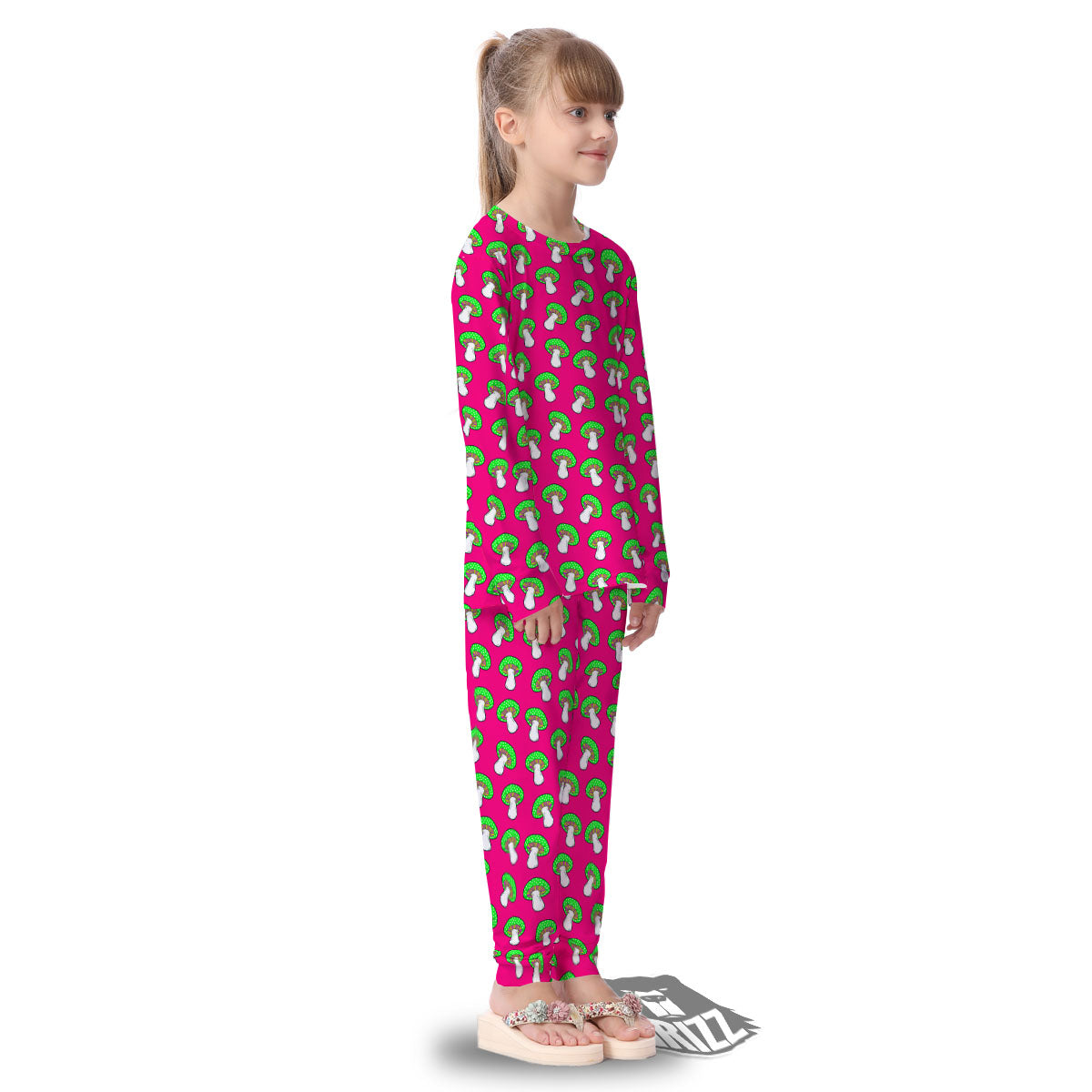 Hot Pink Crazy Mushroom Print Pattern Kid's Pajamas-grizzshop