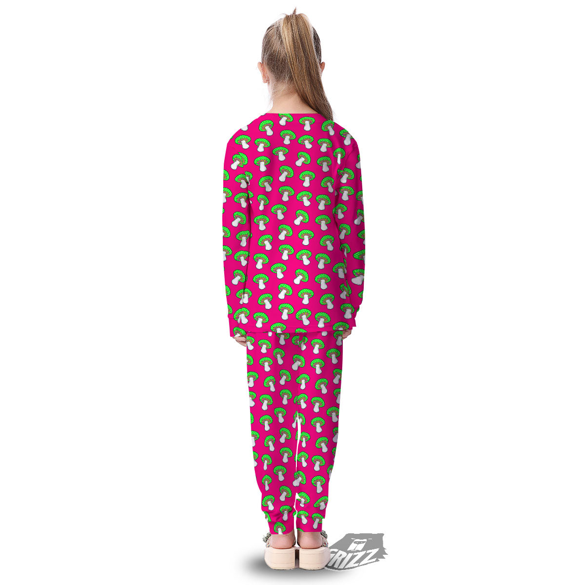 Hot Pink Crazy Mushroom Print Pattern Kid's Pajamas-grizzshop