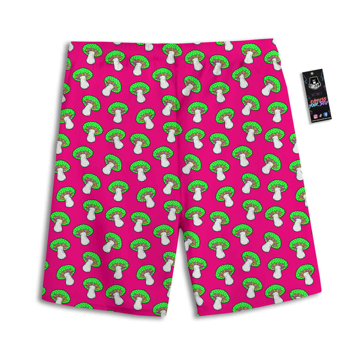 Hot Pink Crazy Mushroom Print Pattern Men's Athletic Shorts