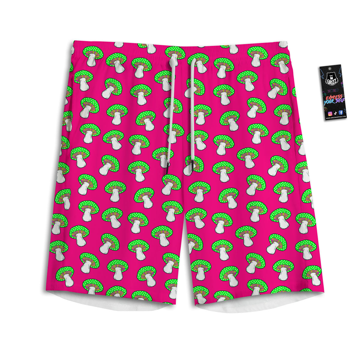 Hot Pink Crazy Mushroom Print Pattern Men's Athletic Shorts