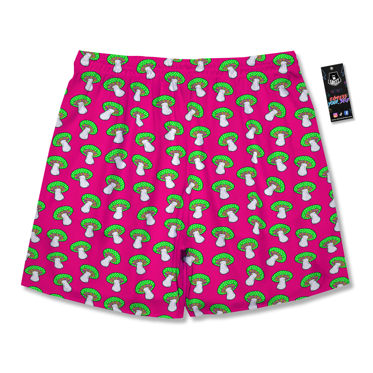 Hot Pink Crazy Mushroom Print Pattern Men's Running Shorts-grizzshop