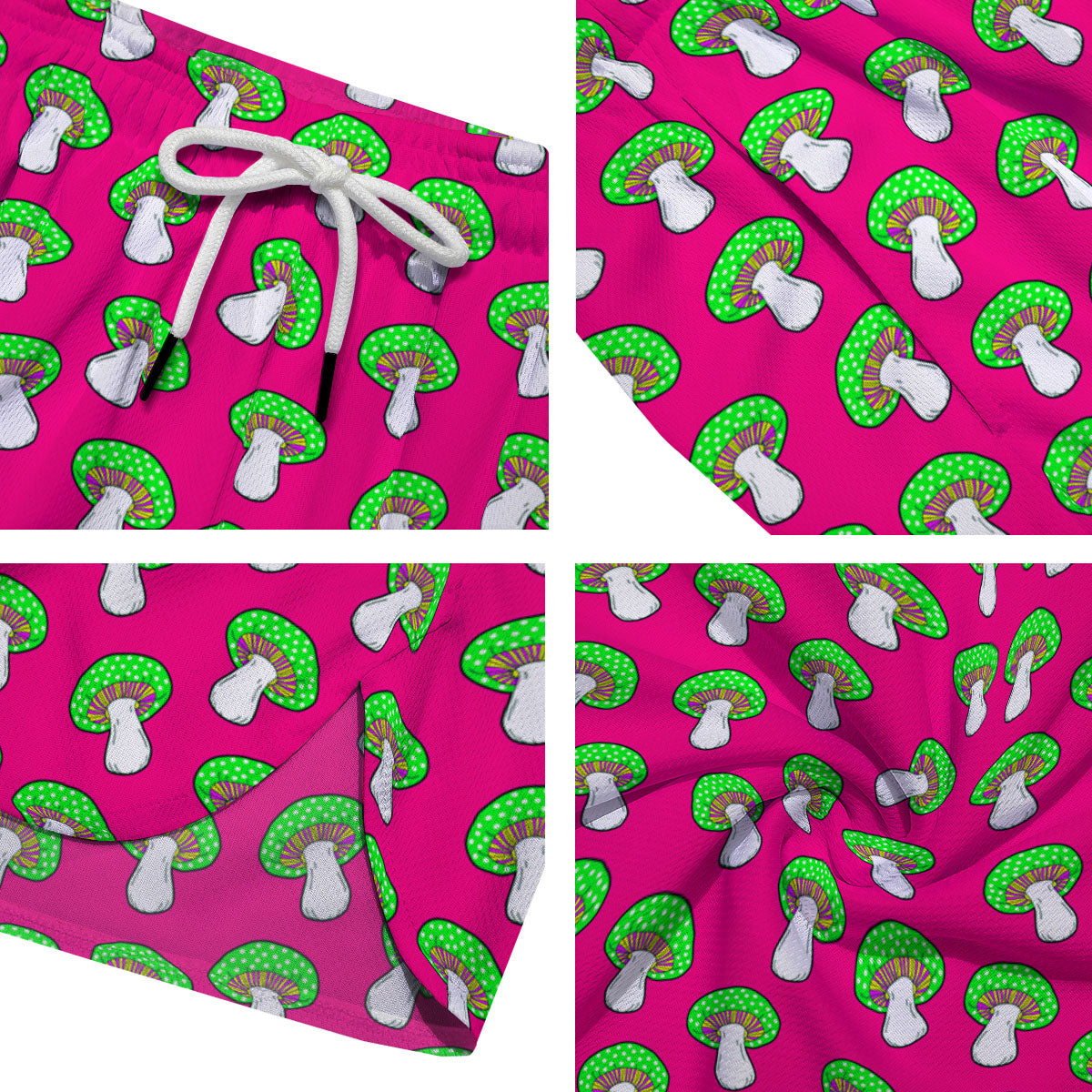 Hot Pink Crazy Mushroom Print Pattern Men's Running Shorts-grizzshop