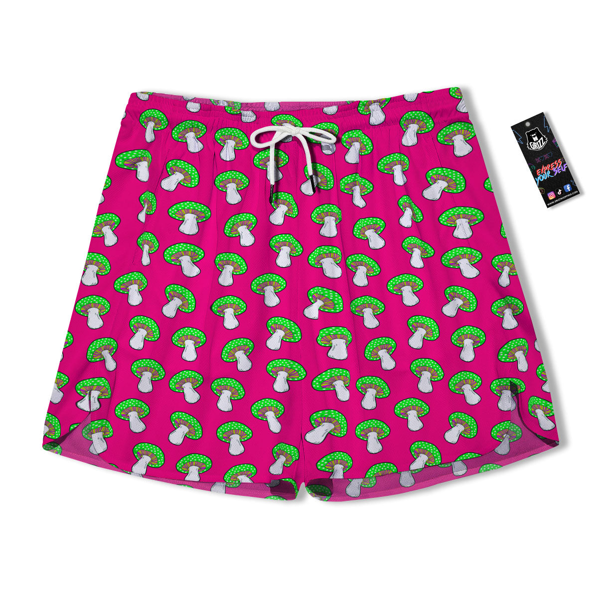 Hot Pink Crazy Mushroom Print Pattern Men's Running Shorts-grizzshop
