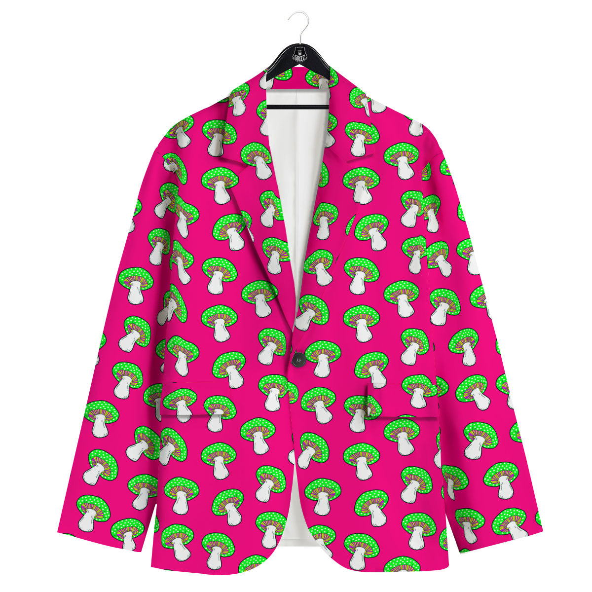 Hot Pink Crazy Mushroom Print Pattern Men's Sport Coat-grizzshop