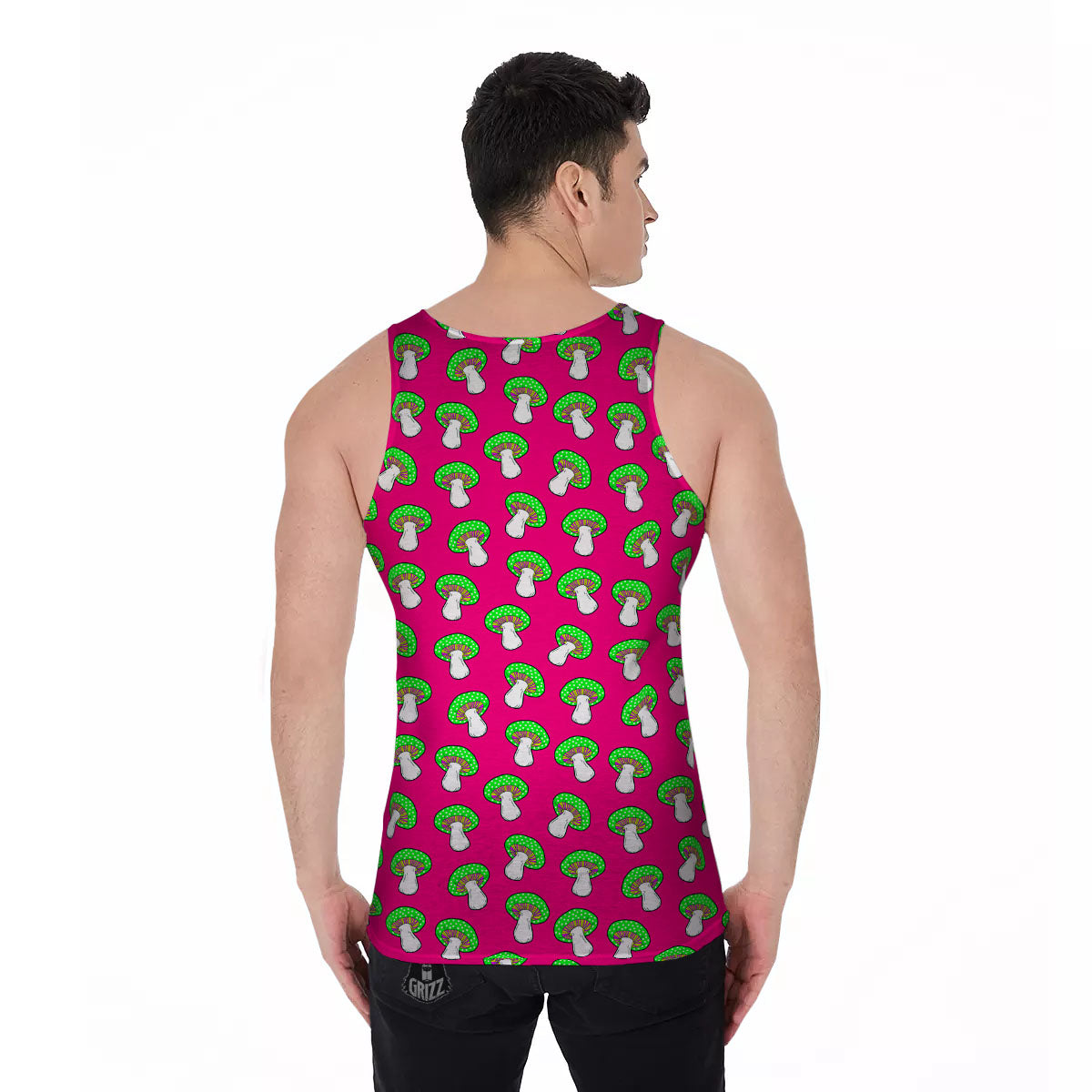 Hot Pink Crazy Mushroom Print Pattern Men's Tank Top-grizzshop