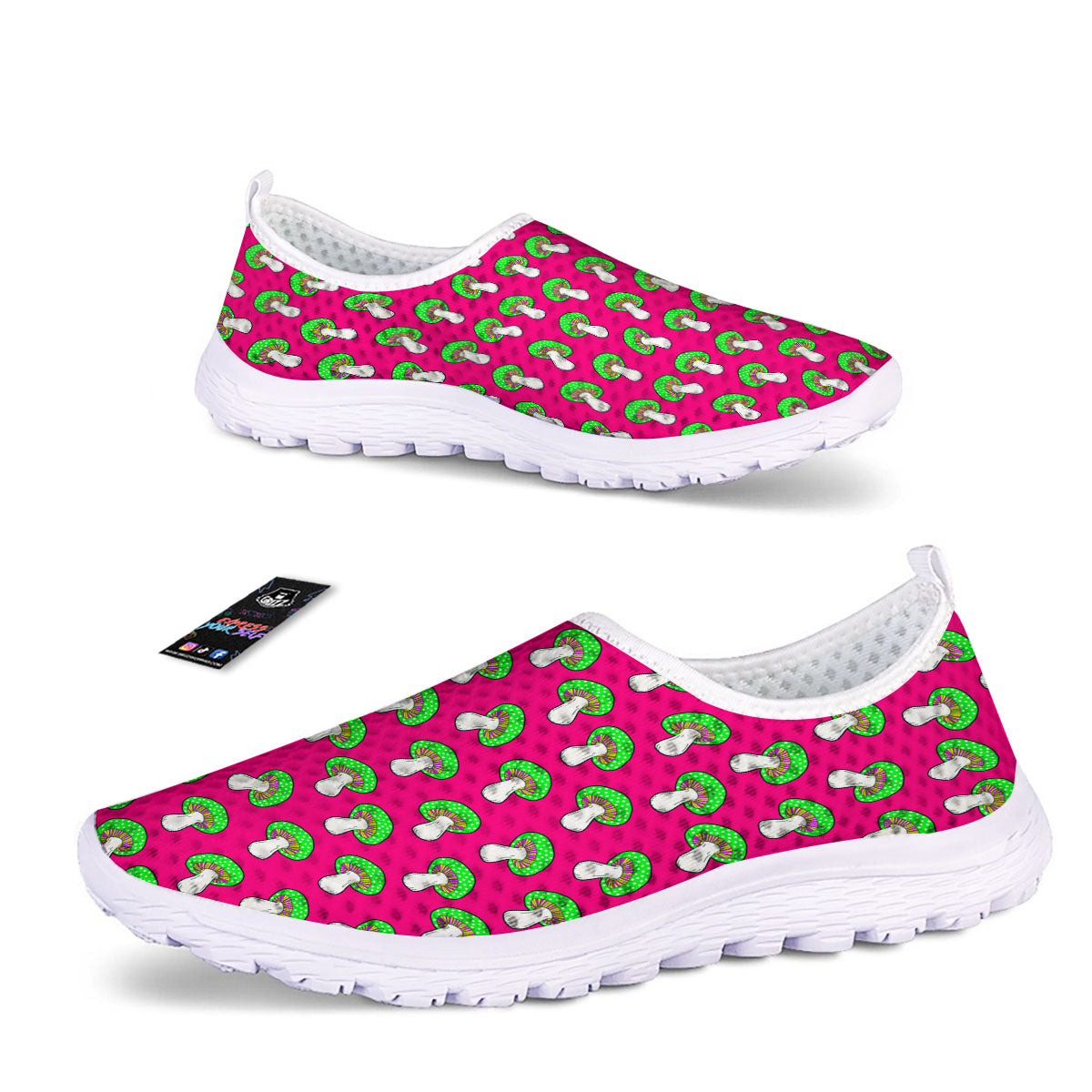 Hot Pink Crazy Mushroom Print Pattern Nurse Shoes-grizzshop