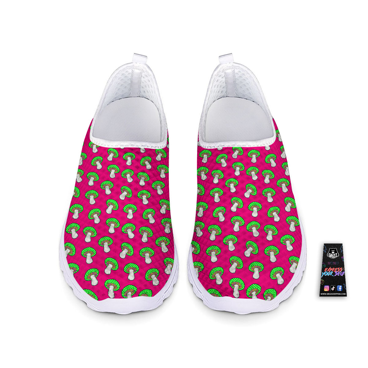 Hot Pink Crazy Mushroom Print Pattern Nurse Shoes-grizzshop