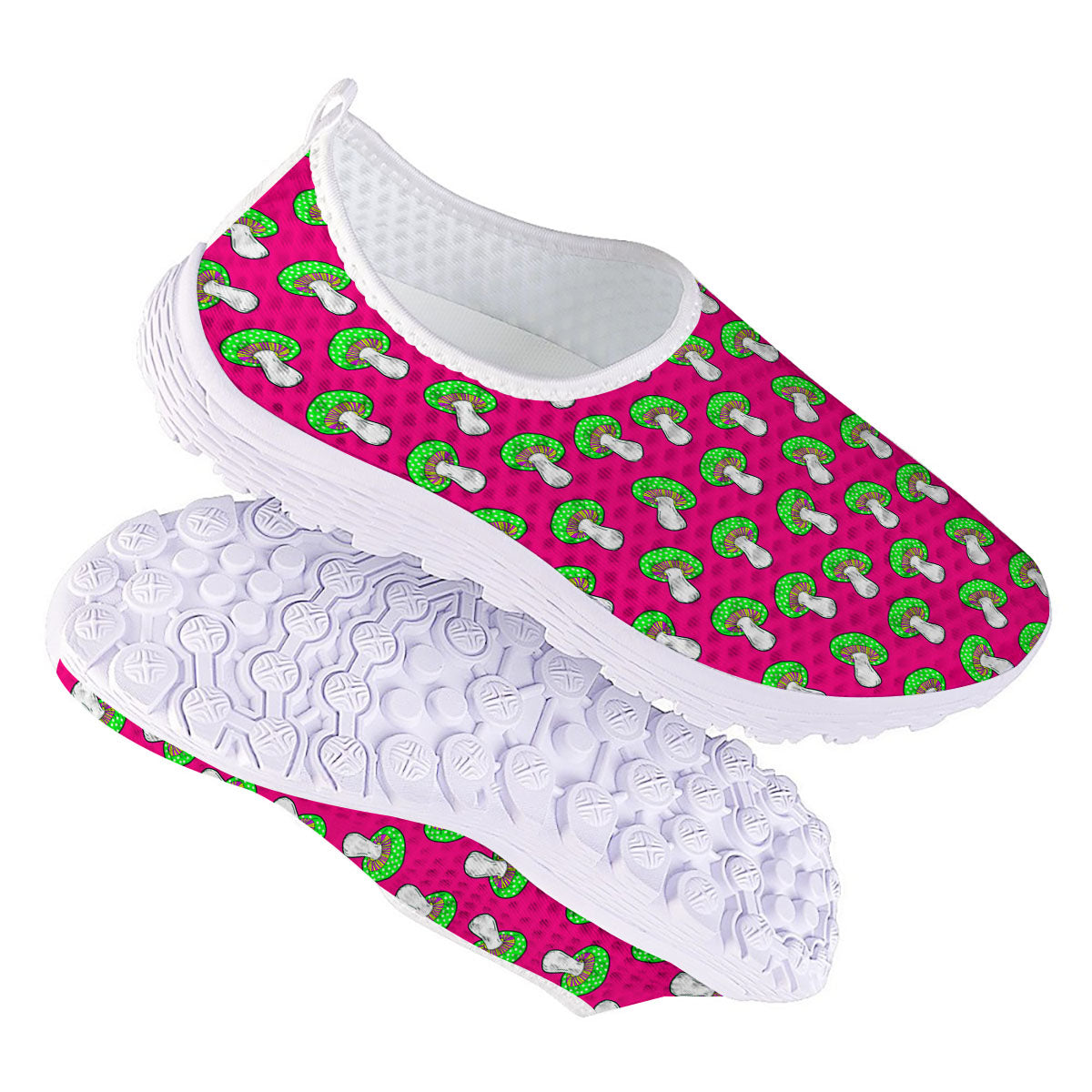 Hot Pink Crazy Mushroom Print Pattern Nurse Shoes-grizzshop