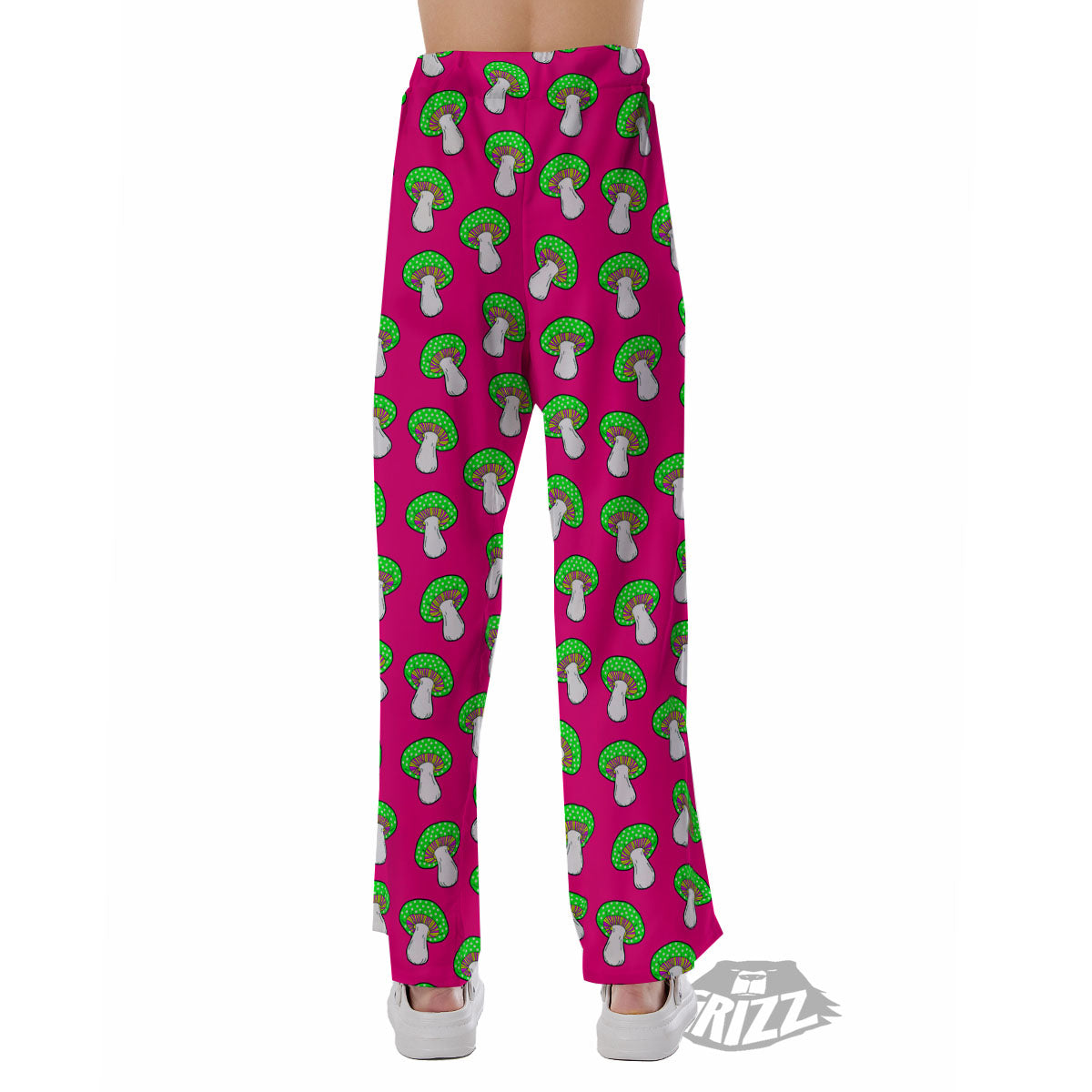 Hot Pink Crazy Mushroom Print Pattern Pajama Pants-grizzshop