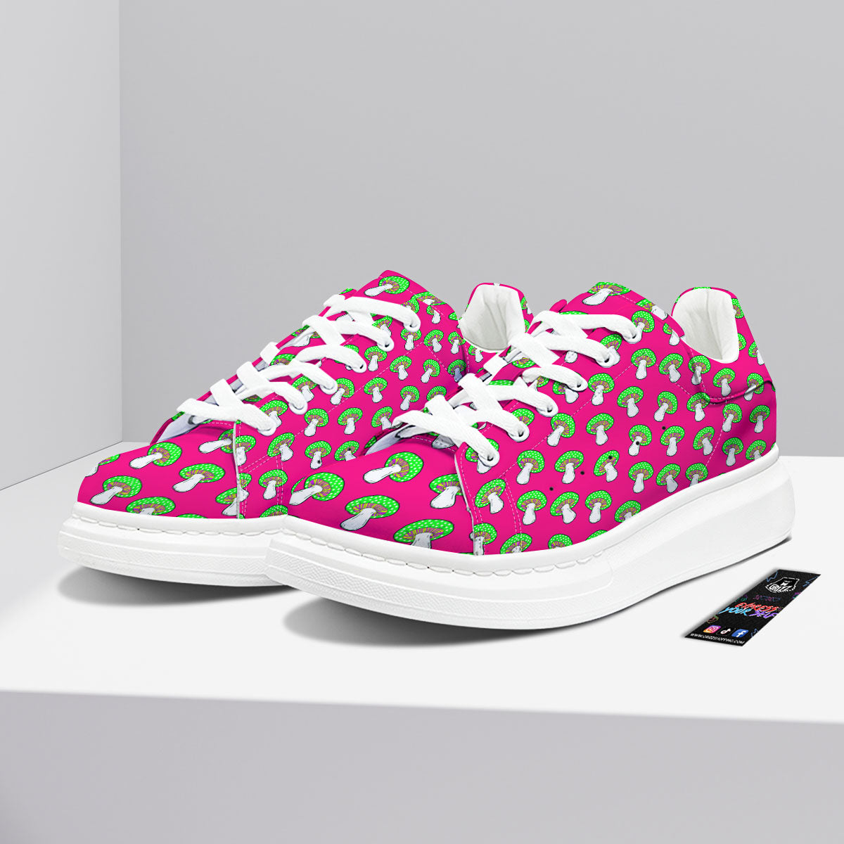 Hot Pink Crazy Mushroom Print Pattern Platform Shoes-grizzshop