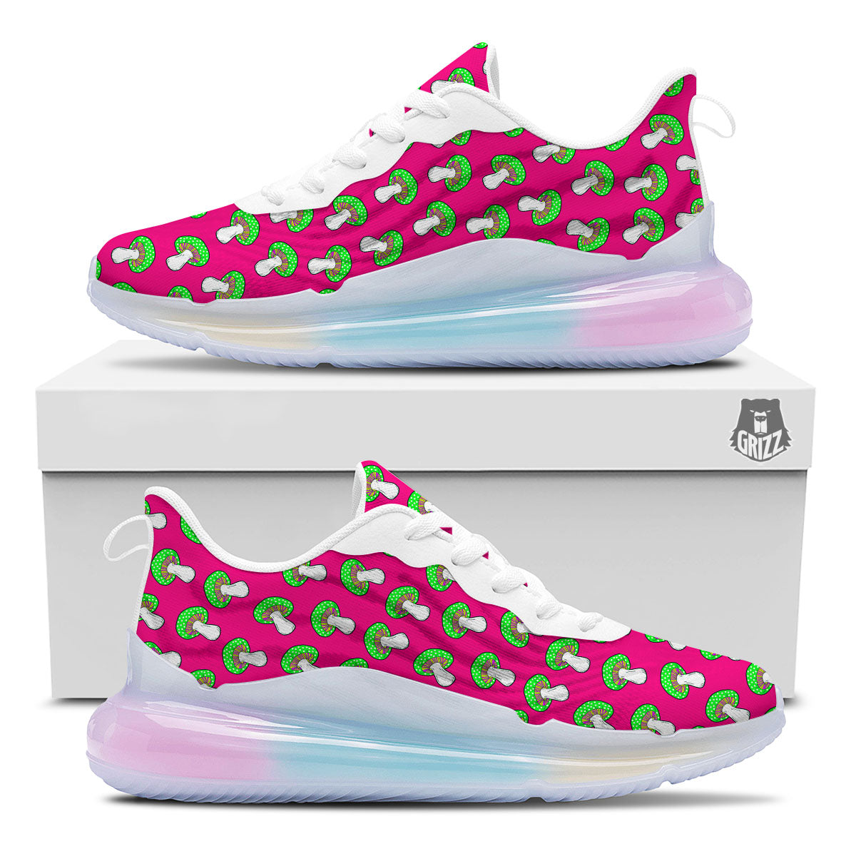 Hot Pink Crazy Mushroom Print Pattern Running Sneakers-grizzshop