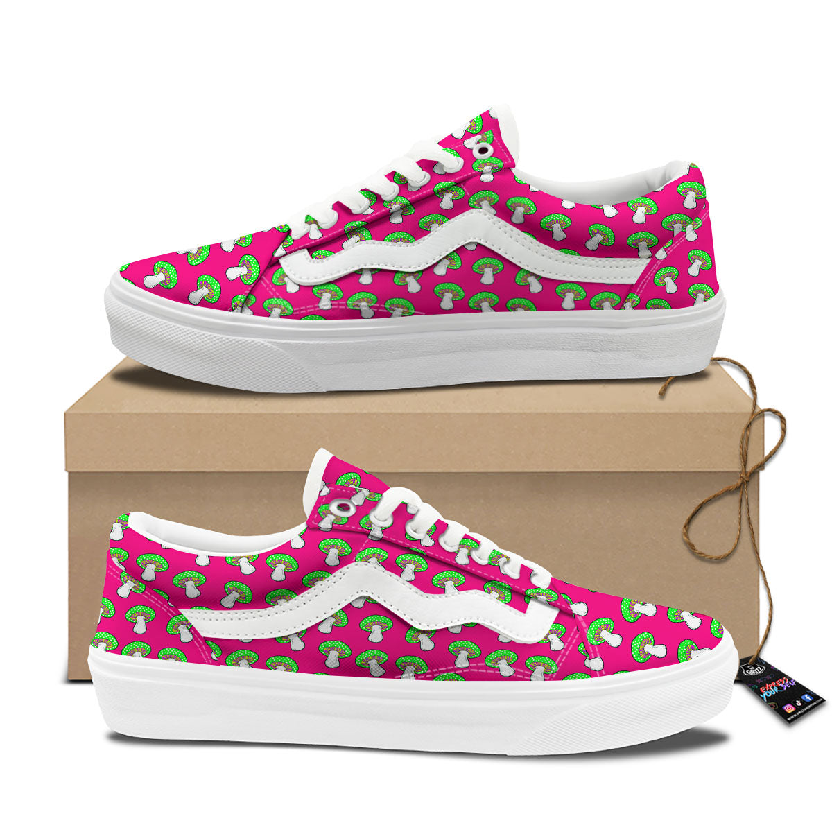 Hot Pink Crazy Mushroom Print Pattern Skate Shoes-grizzshop