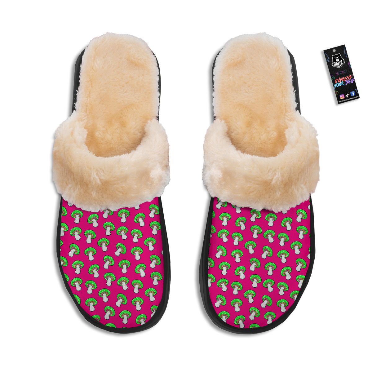 Hot Pink Crazy Mushroom Print Pattern Slippers-grizzshop