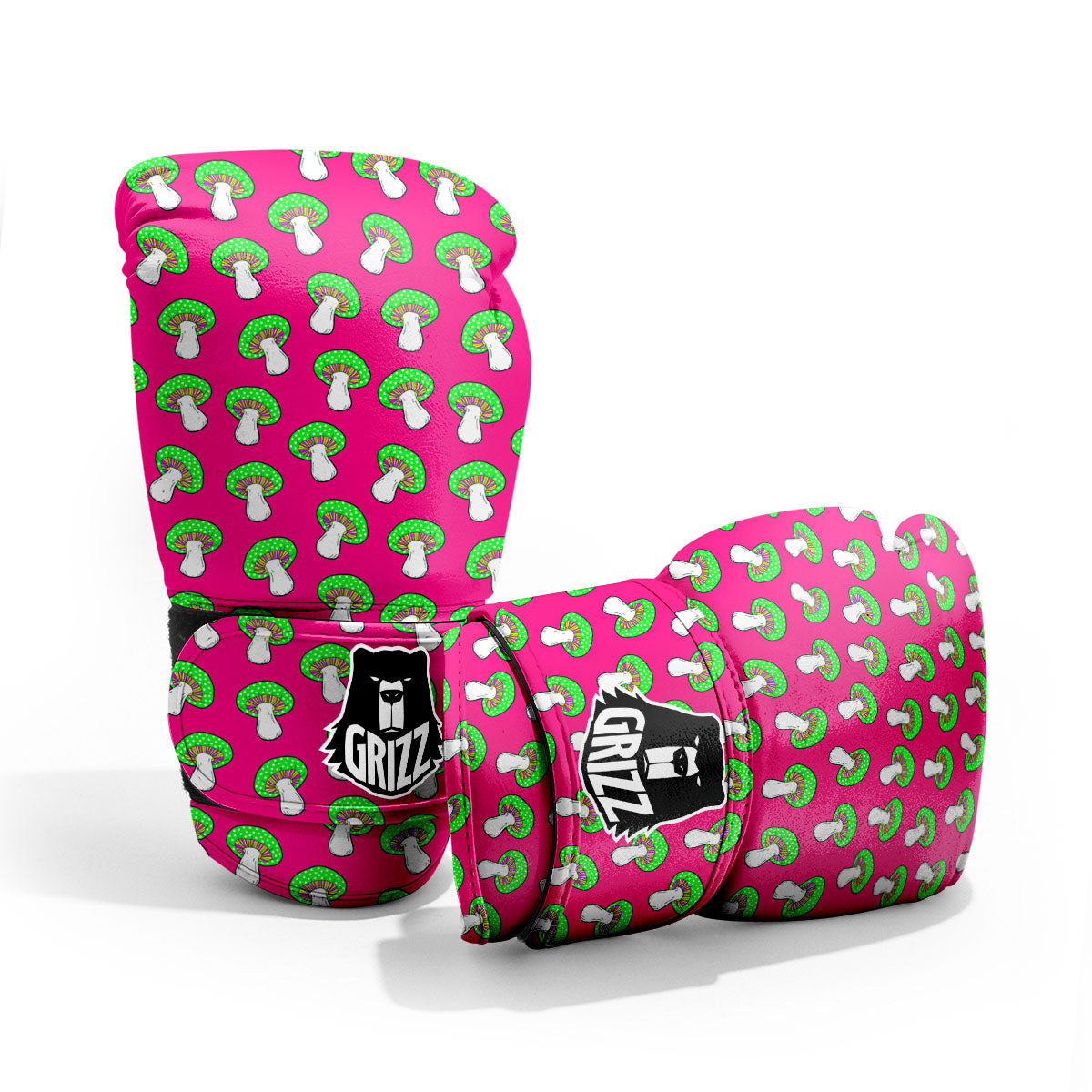 Hot Pink Crazy Mushroom Print Pattern Pro Boxing Glove