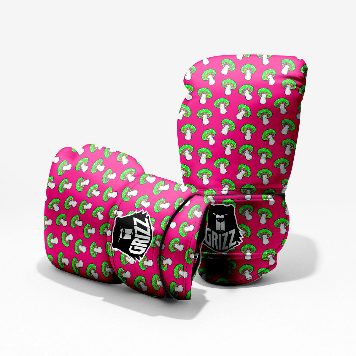 Hot Pink Crazy Mushroom Print Pattern Pro Boxing Glove