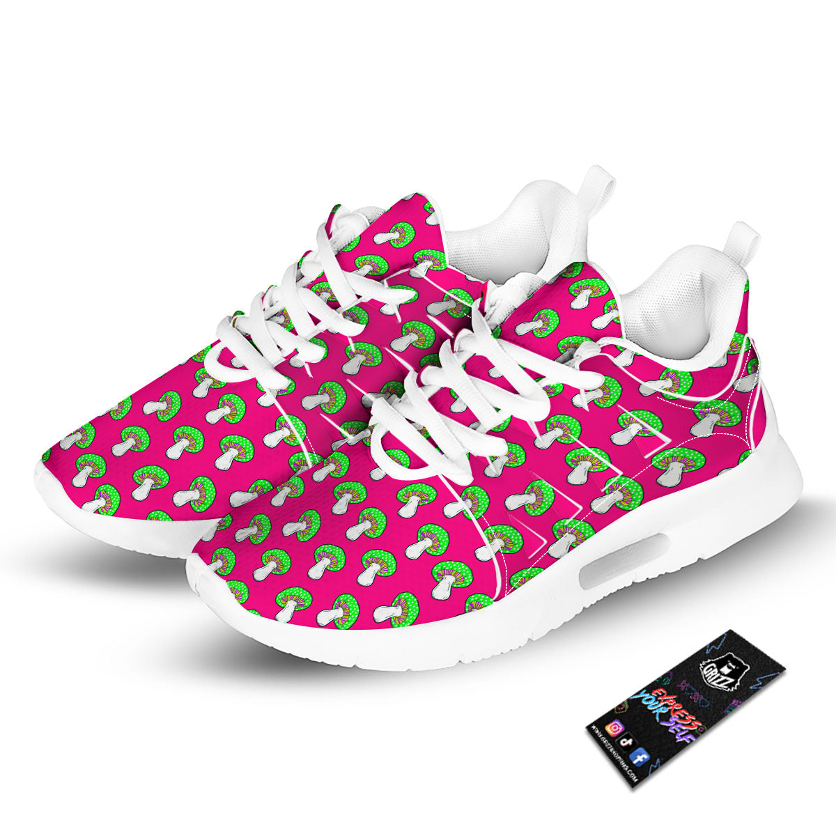 Hot Pink Crazy Mushroom Print Pattern Tennis Shoes-grizzshop