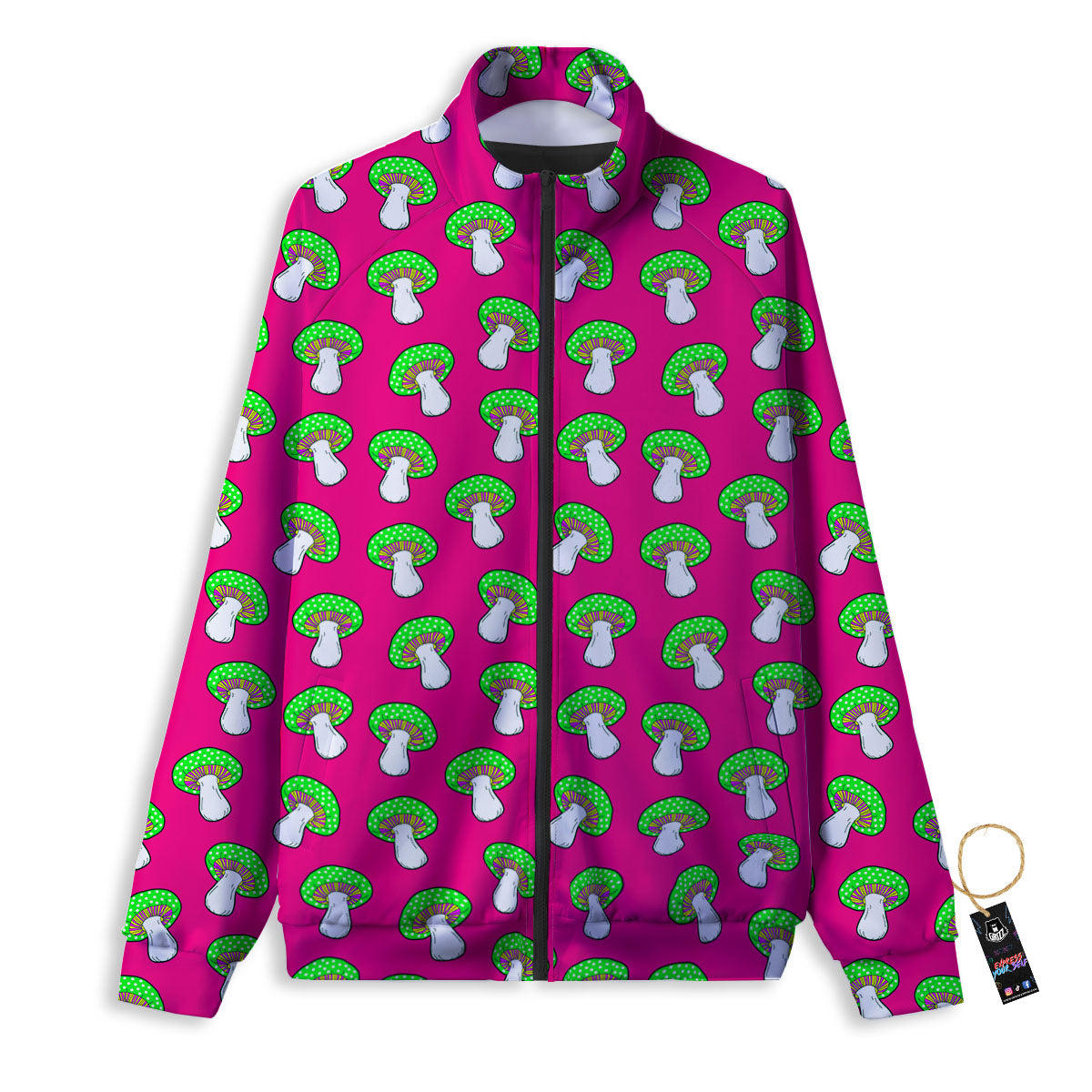 Hot Pink Crazy Mushroom Print Pattern Track Jacket-grizzshop