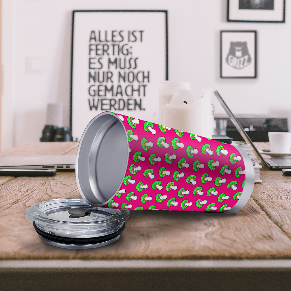 Hot Pink Crazy Mushroom Print Pattern Tumbler-grizzshop