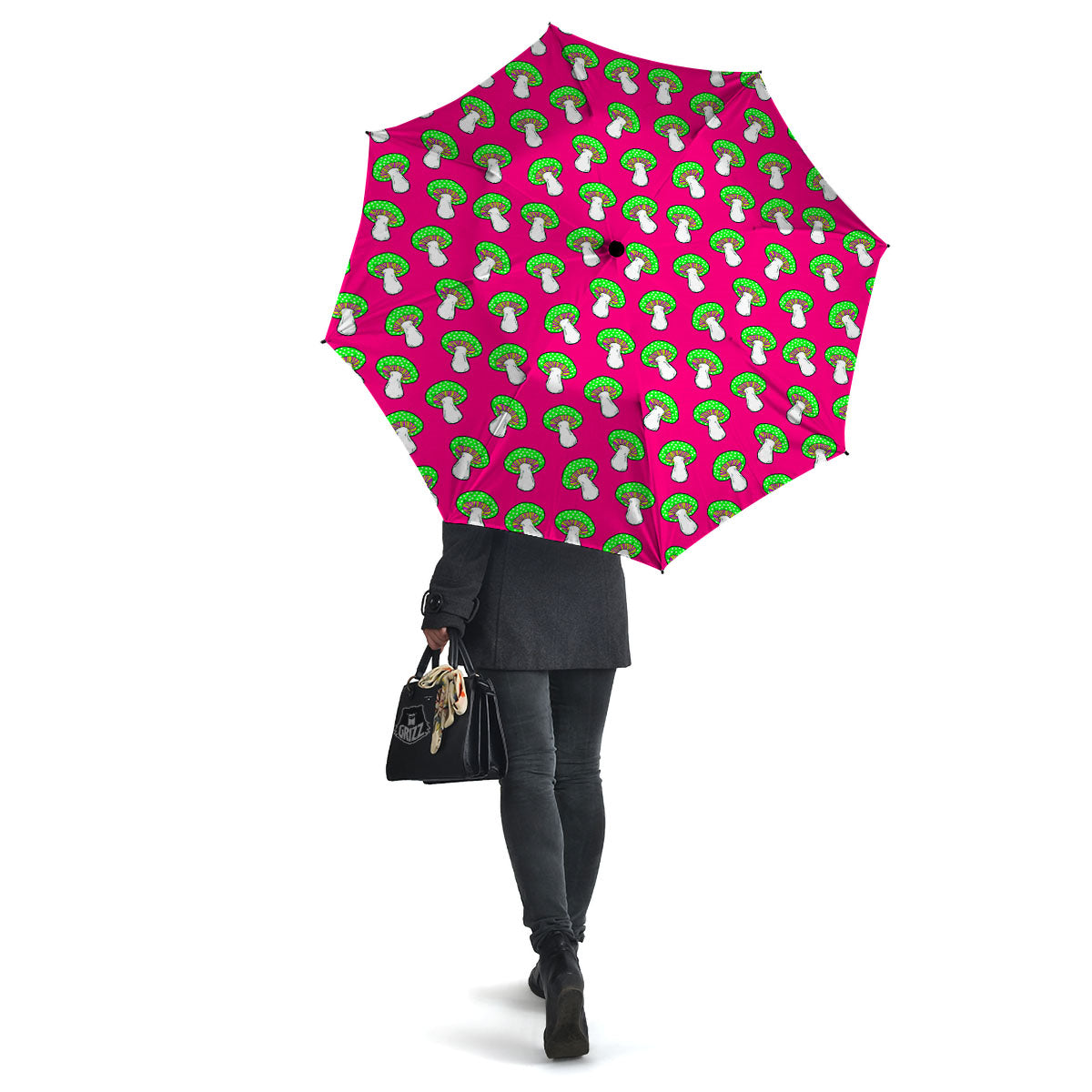 Hot Pink Crazy Mushroom Print Pattern Umbrella-grizzshop