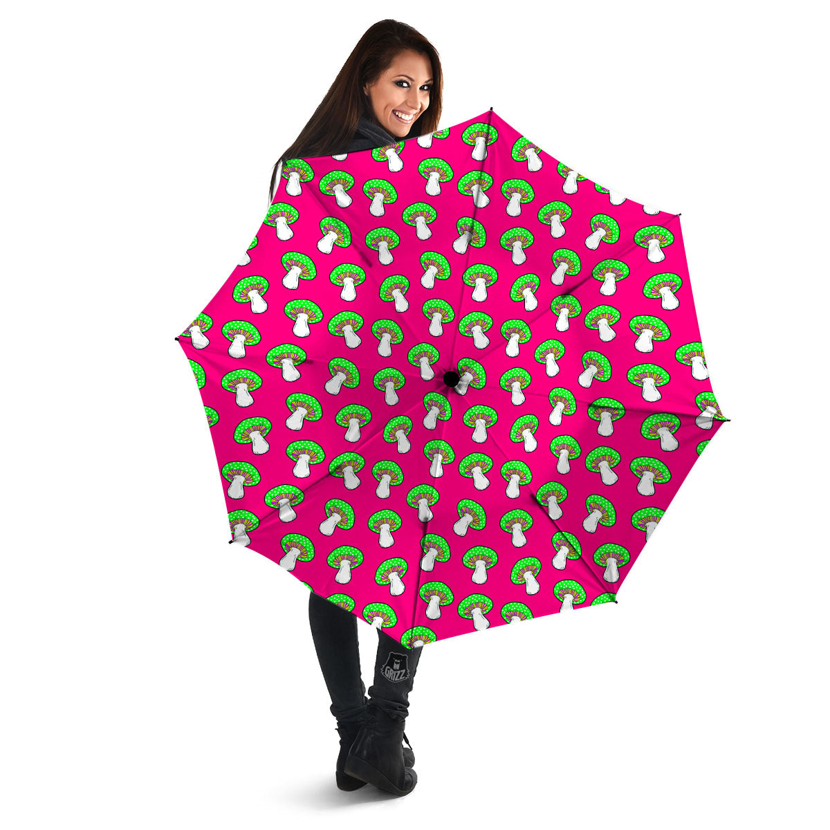 Hot Pink Crazy Mushroom Print Pattern Umbrella-grizzshop