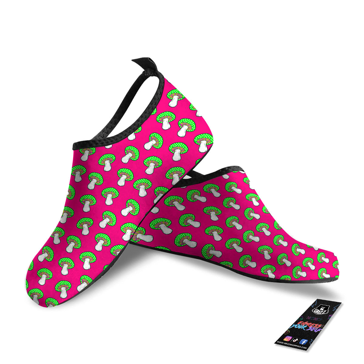 Hot Pink Crazy Mushroom Print Pattern Water Shoes-grizzshop