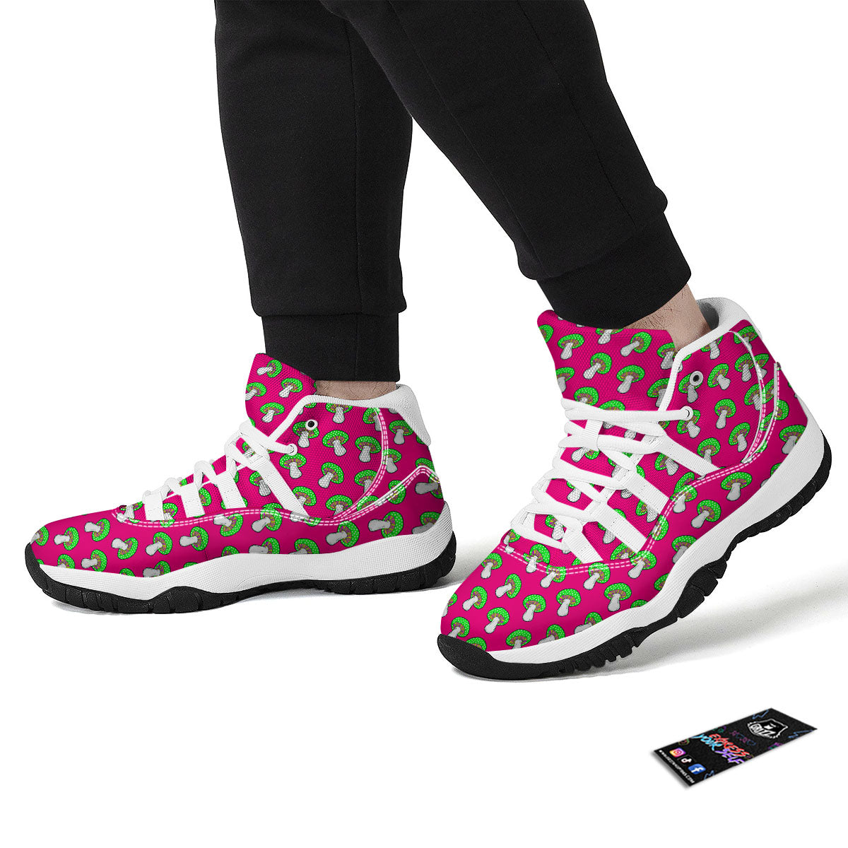 Hot Pink Crazy Mushroom Print Pattern White Bball Shoes-grizzshop
