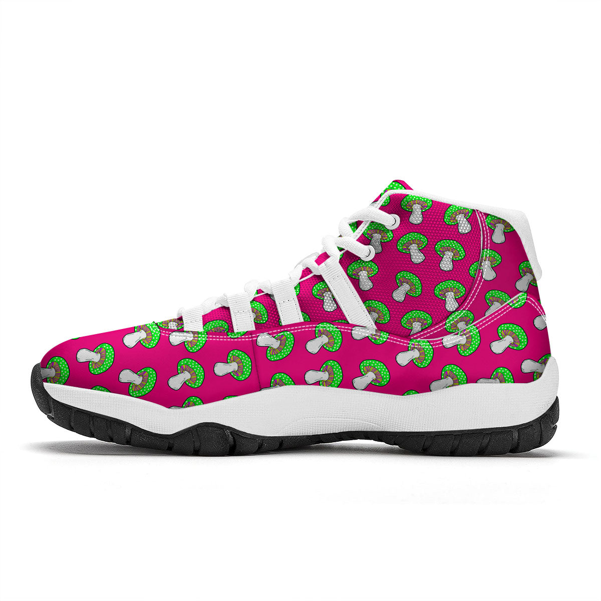 Hot Pink Crazy Mushroom Print Pattern White Bball Shoes-grizzshop