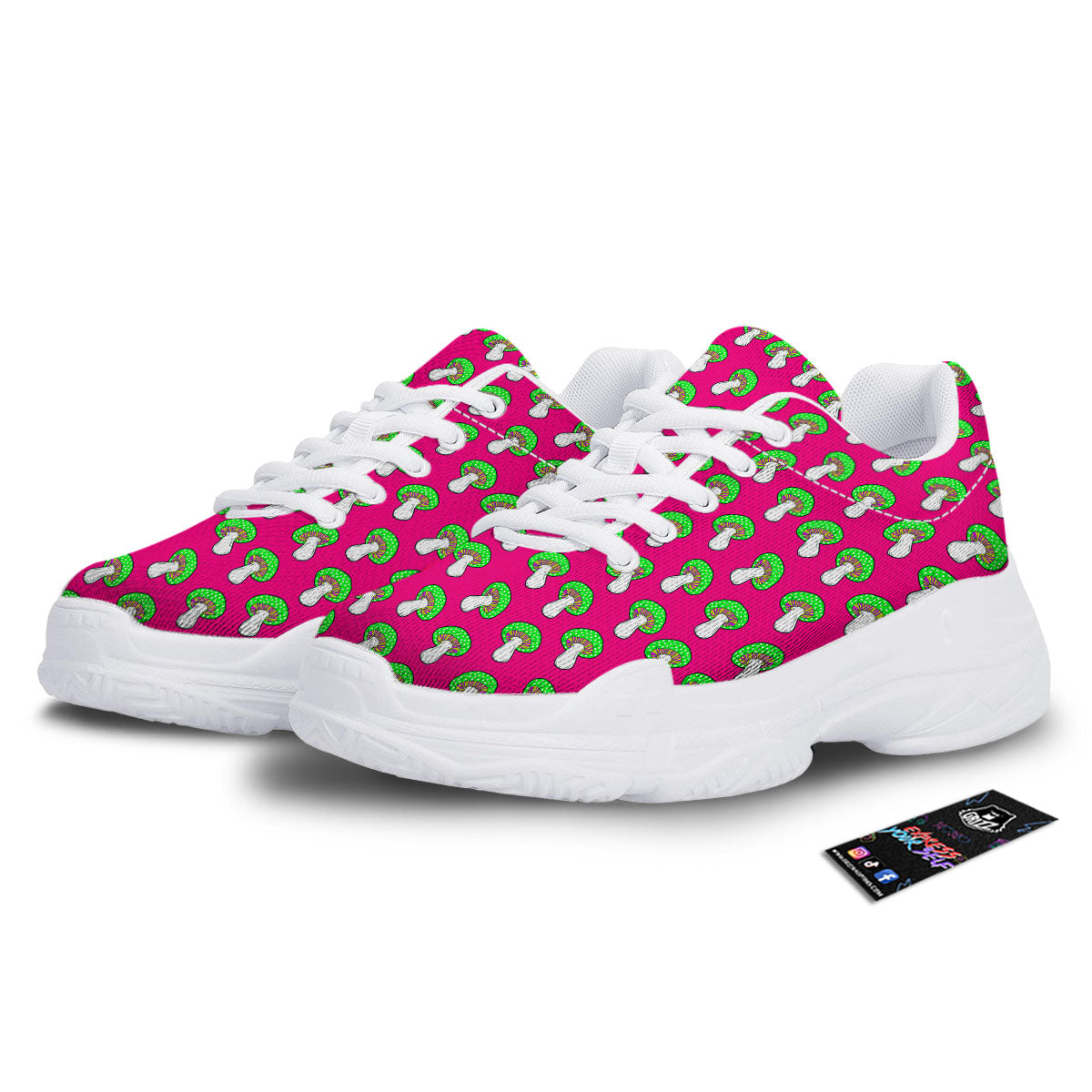 Hot Pink Crazy Mushroom Print Pattern White Chunky Shoes-grizzshop