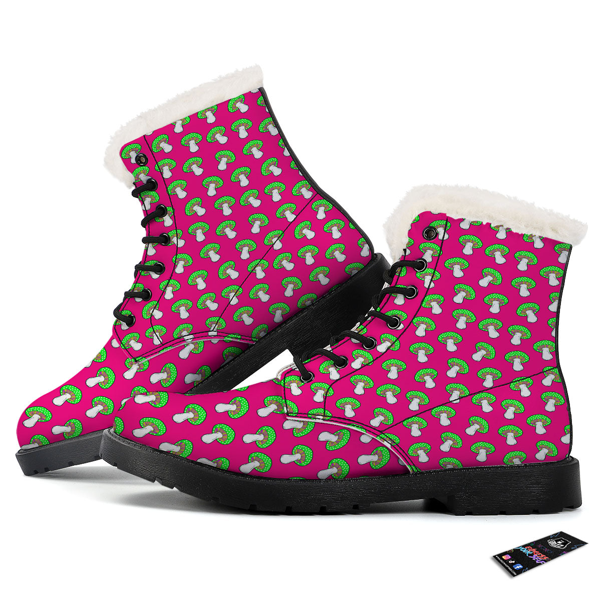Hot Pink Crazy Mushroom Print Pattern Winter Boots-grizzshop